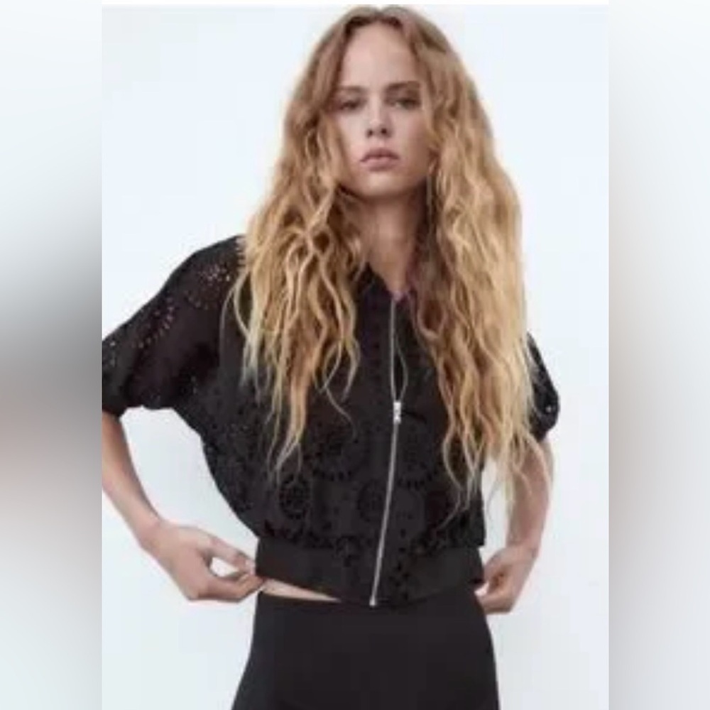Zara Embroidered Eyelet Bomber Jacket | EUC | Sz S